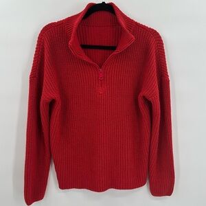 Women’s red quarter zip pullover sweater size medium ￼